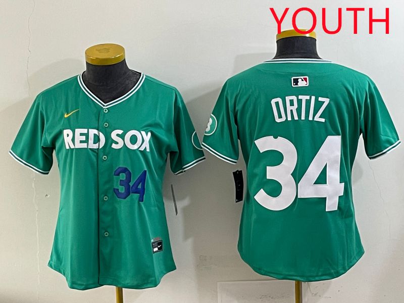 Youth 2025 Boston Red Sox #34 Ortiz Dark Green Joint Name Nike MLB Jersey style 3